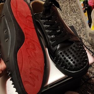Christian Louboutin Black Spiked Sneakers with Red Soles